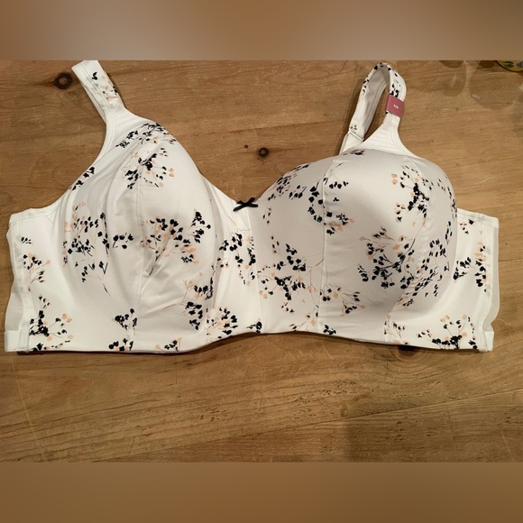 NWT Cacique Lane Bryant White floral lightly lined full coverage no wire bra 50D - Picture 1 of 5